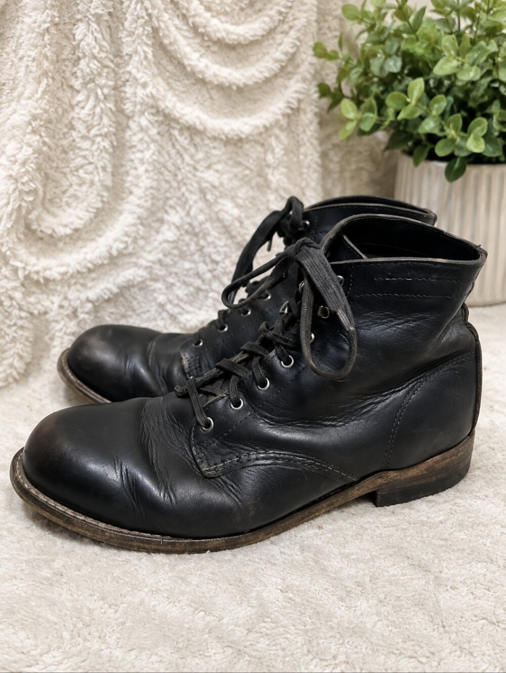 Wolverine 1000 Mile Plain Toe Origin Boots Black Leather Lace Up Men's Sz 11.5